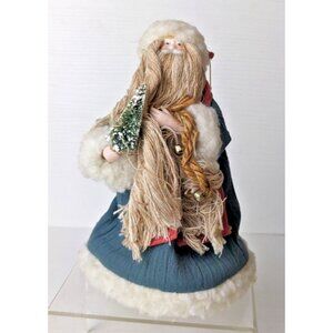 Vintage small tree topper Santa claus green coat 6.5" height christmas decor